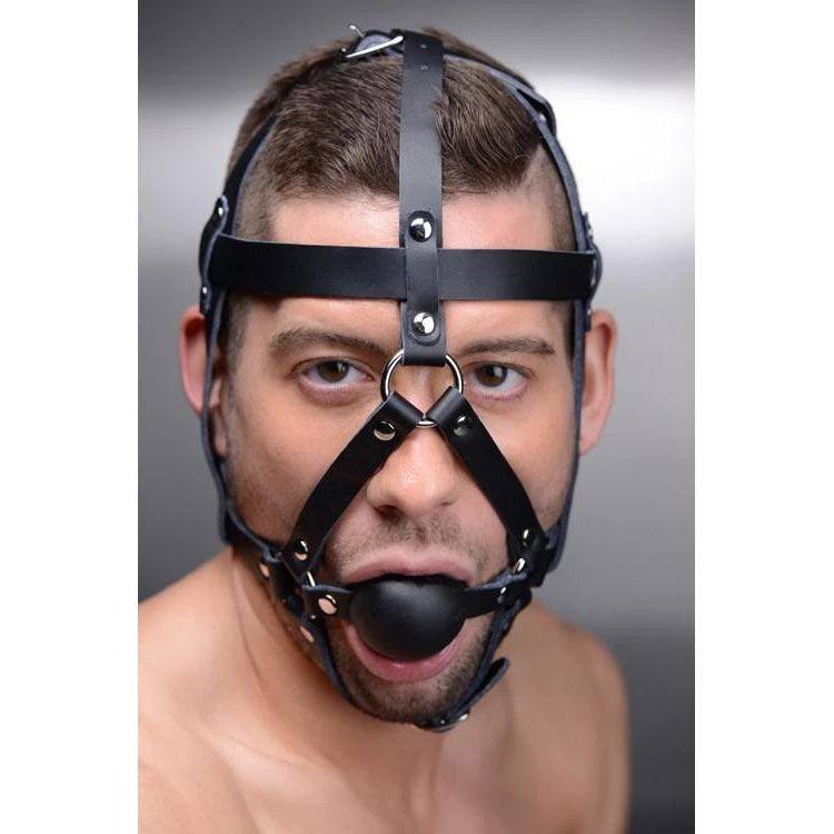 Master Series Leather Head Harness With Ball Gag 1 Master Series Leather Head Harness With Ball Gag