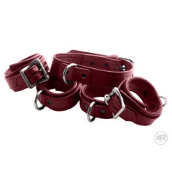 Burgundy Premium Leather Collar And Cuffs -Boyz Shop AE797 11 wm big burgundy