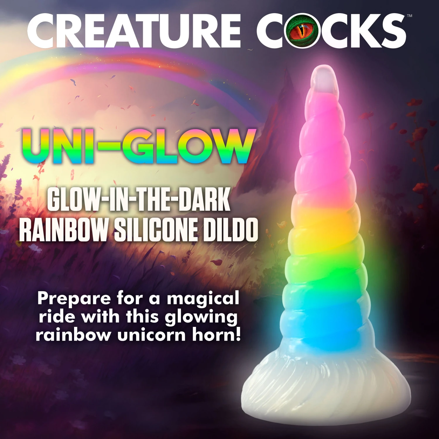 Uni-Glow Glow-In-The-Dark Rainbow Silicone Dildo 2 Uni-Glow Glow-In-The-Dark Rainbow Silicone Dildo - Image 2