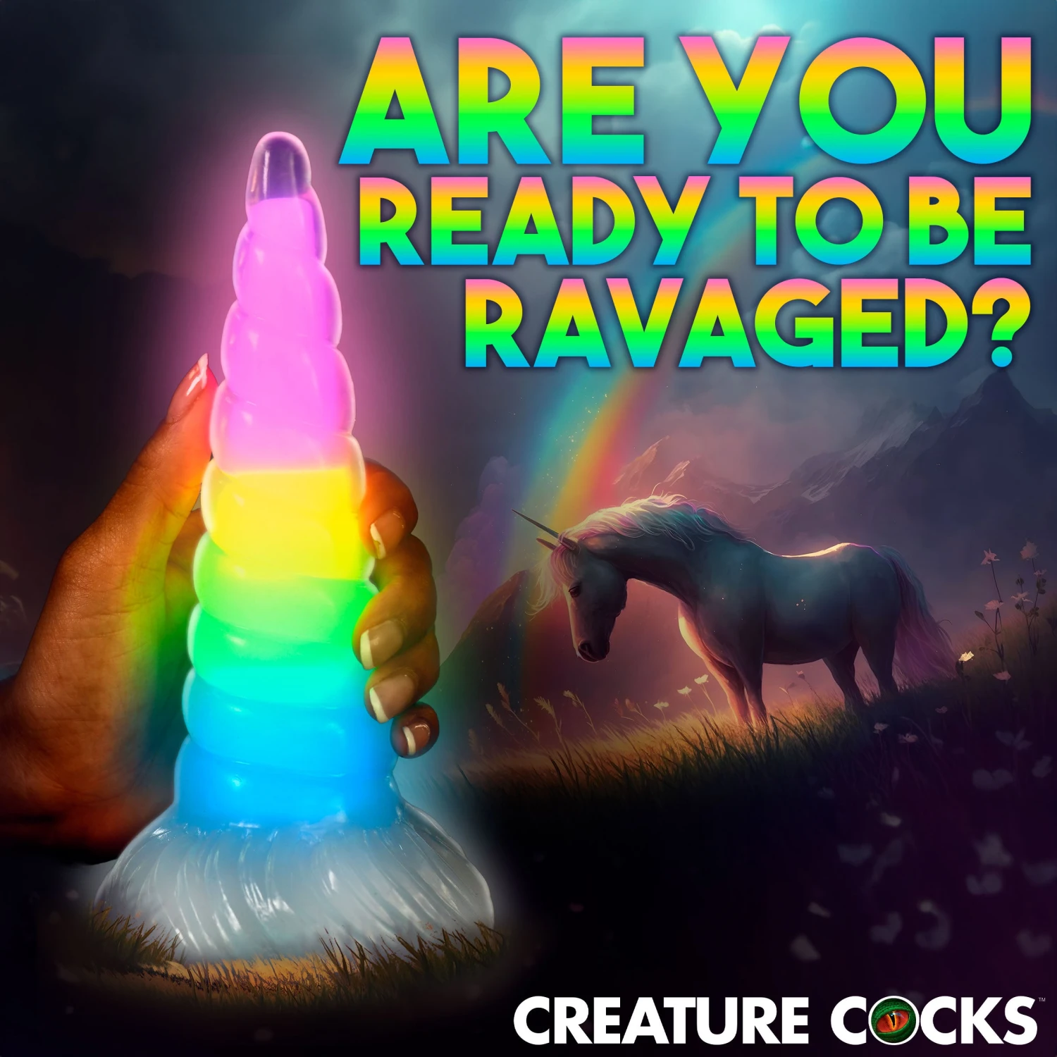 Uni-Glow Glow-In-The-Dark Rainbow Silicone Dildo 3 Uni-Glow Glow-In-The-Dark Rainbow Silicone Dildo - Image 3