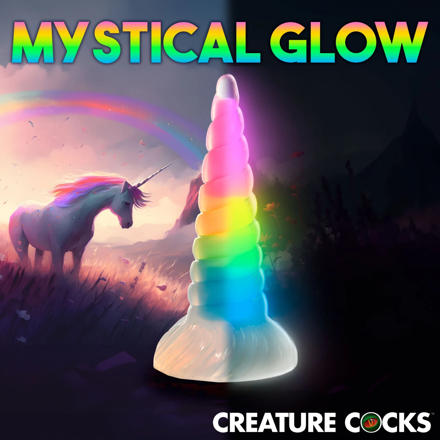 Uni-Glow Glow-In-The-Dark Rainbow Silicone Dildo 5 Uni-Glow Glow-In-The-Dark Rainbow Silicone Dildo - Image 5