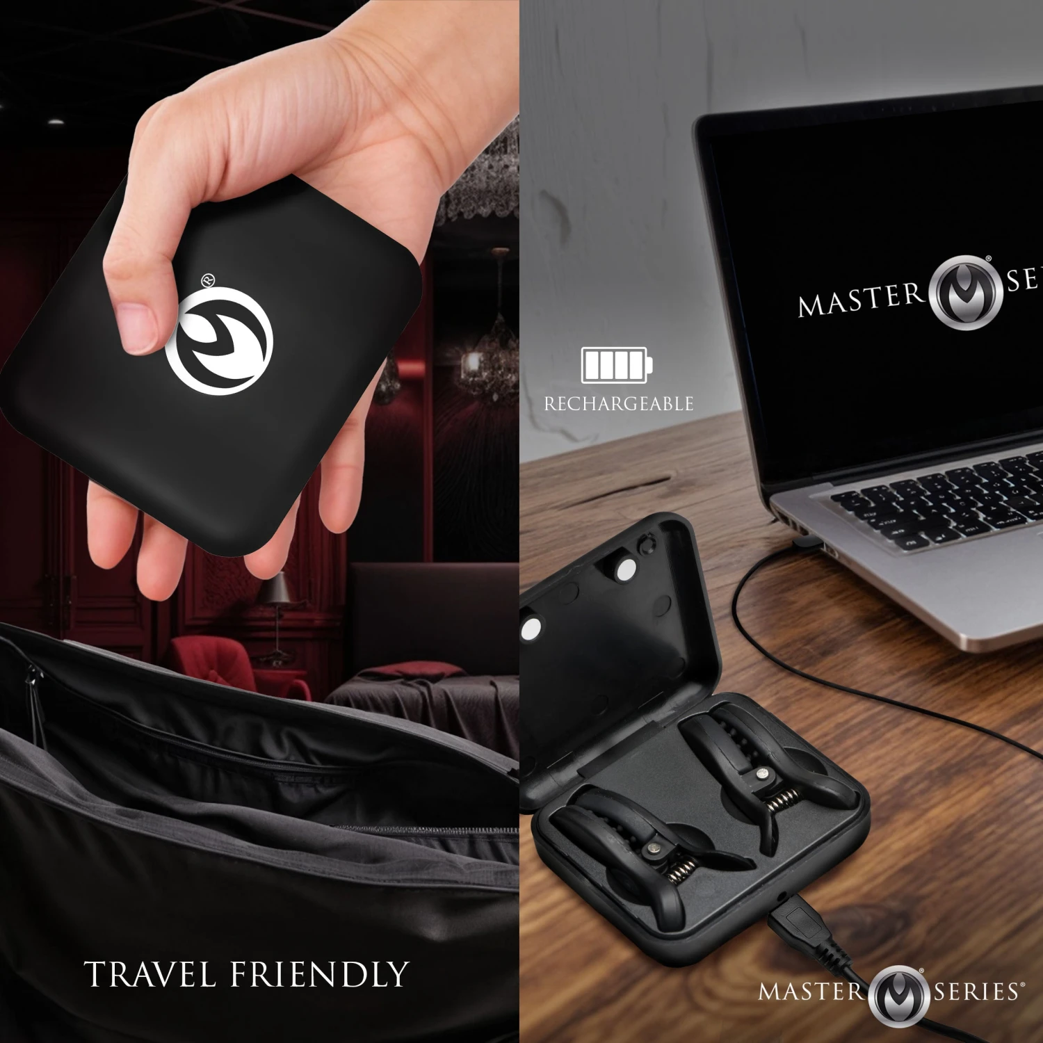 Master Series Dark Grip Wireless Vibrating Nipple Clamps With Rechargeable Case 5 Master Series Dark Grip Wireless Vibrating Nipple Clamps With Rechargeable Case - Image 5