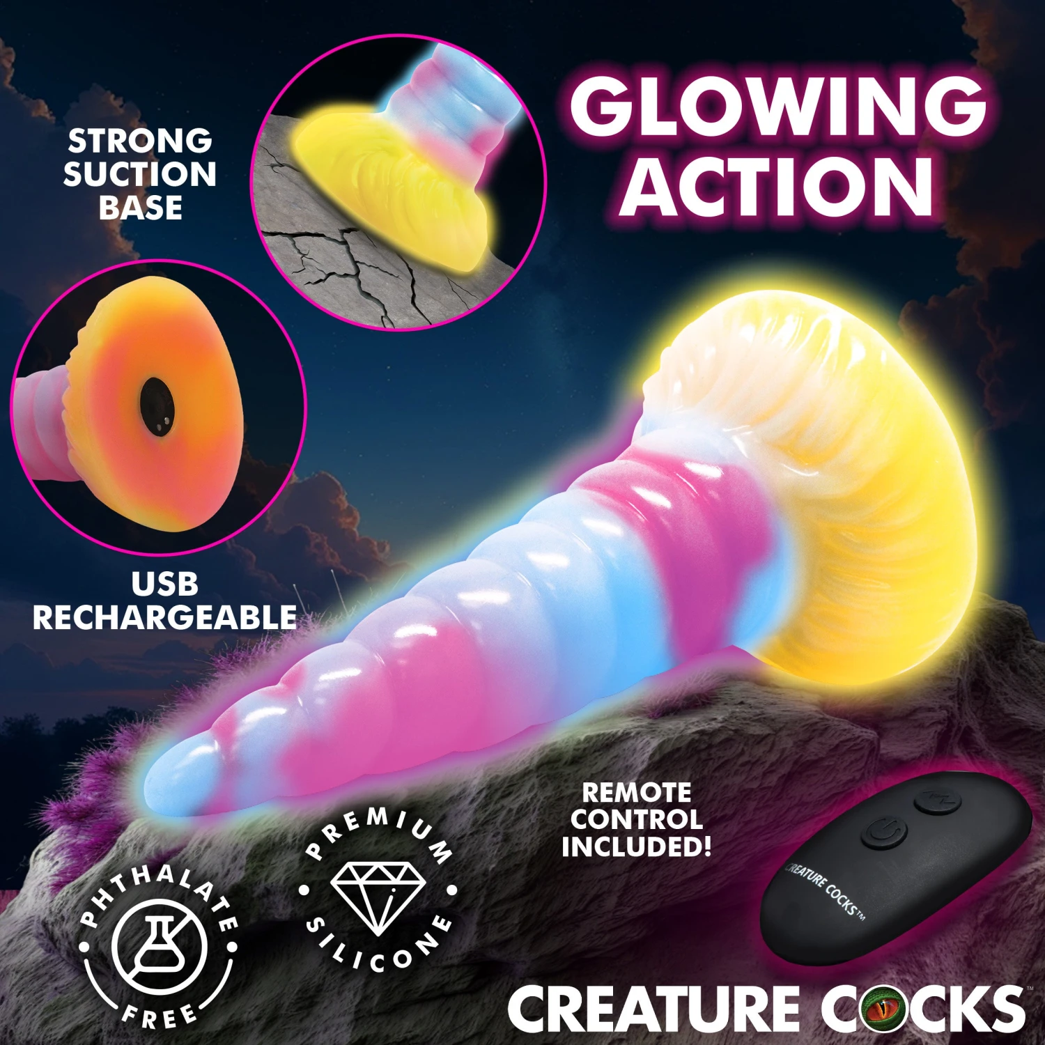 Unicorn Glow-in-the-Dark Vibrating Silicone Dildo 3 Unicorn Glow-in-the-Dark Vibrating Silicone Dildo - Image 3