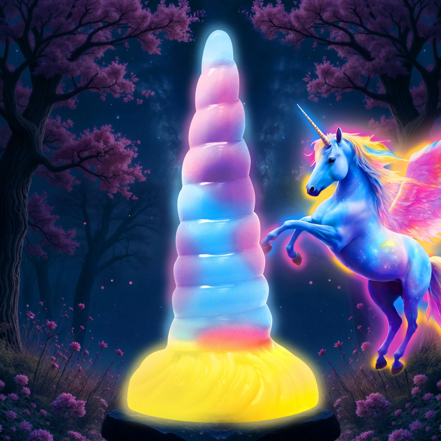 Unicorn Glow-in-the-Dark Vibrating Silicone Dildo 1 Unicorn Glow-in-the-Dark Vibrating Silicone Dildo