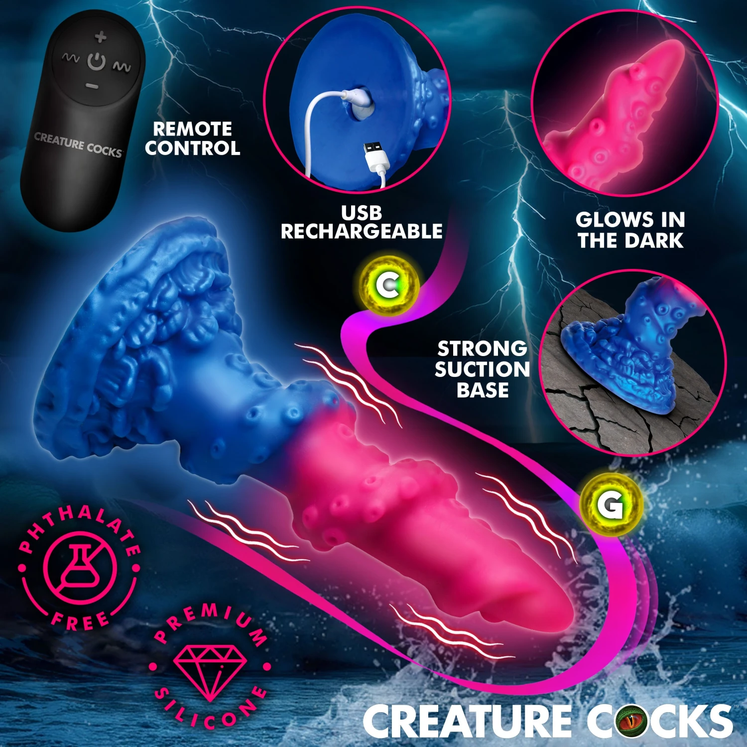 Deluxe Lord Kraken Vibrating Glow-in-the-Dark Silicone Dildo 2 Deluxe Lord Kraken Vibrating Glow-in-the-Dark Silicone Dildo - Image 2