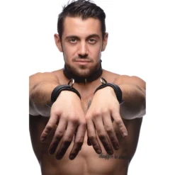 Black Premium Leather Collar And Cuffs -Boyz Shop BS AE797 Male Model 004