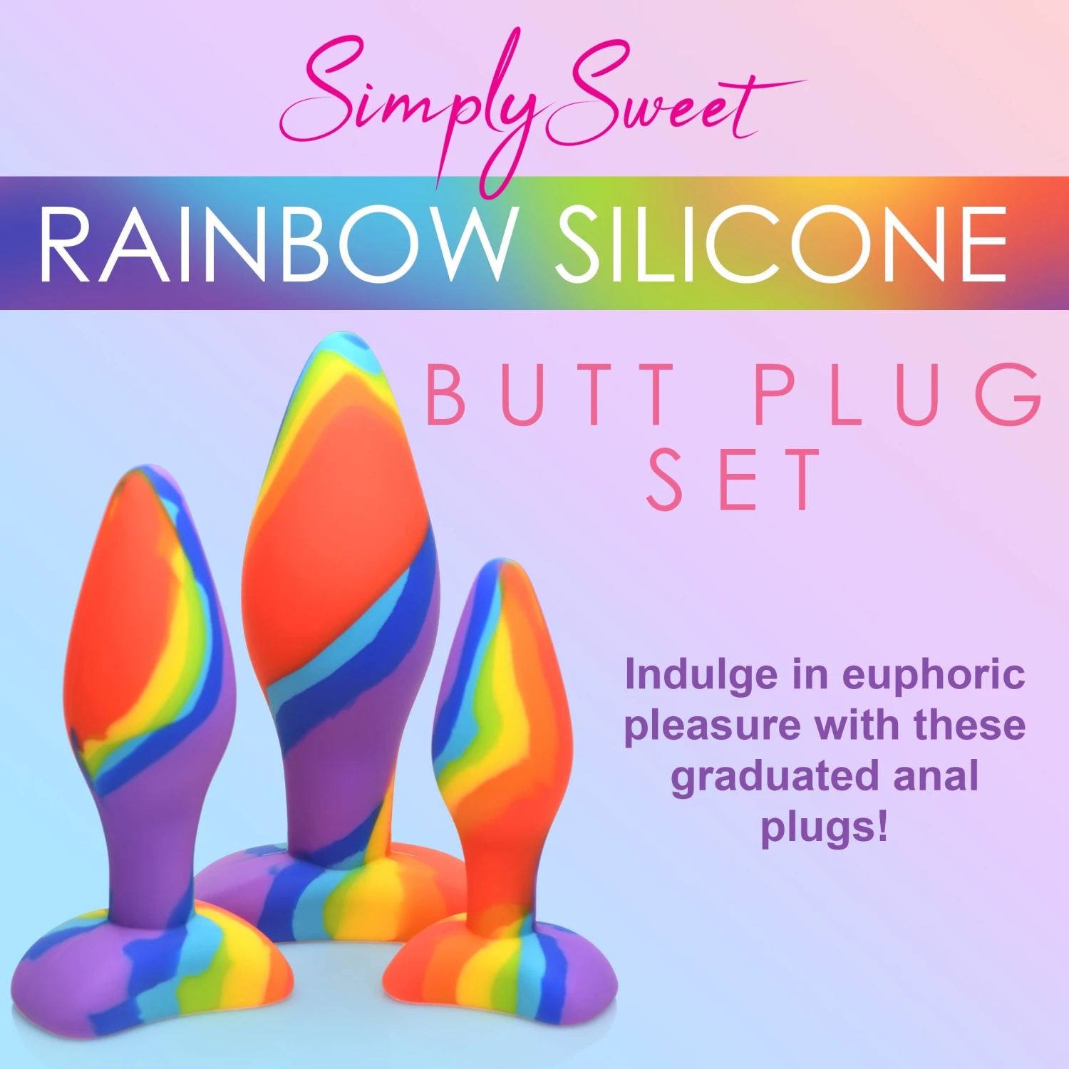 3pc Rainbow Silicone Butt Plug Set 2 3pc Rainbow Silicone Butt Plug Set - Image 2