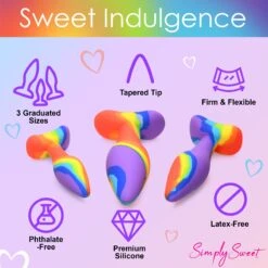 3pc Rainbow Silicone Butt Plug Set 12 3pc Rainbow Silicone Butt Plug Set -Boyz Shop CN 11 0432 88 04