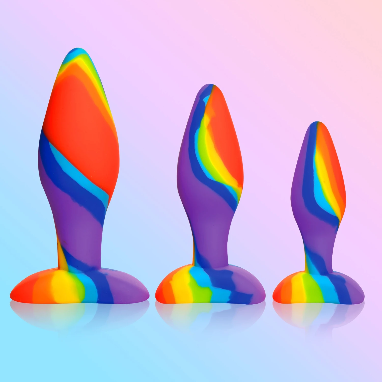 3pc Rainbow Silicone Butt Plug Set 1 3pc Rainbow Silicone Butt Plug Set