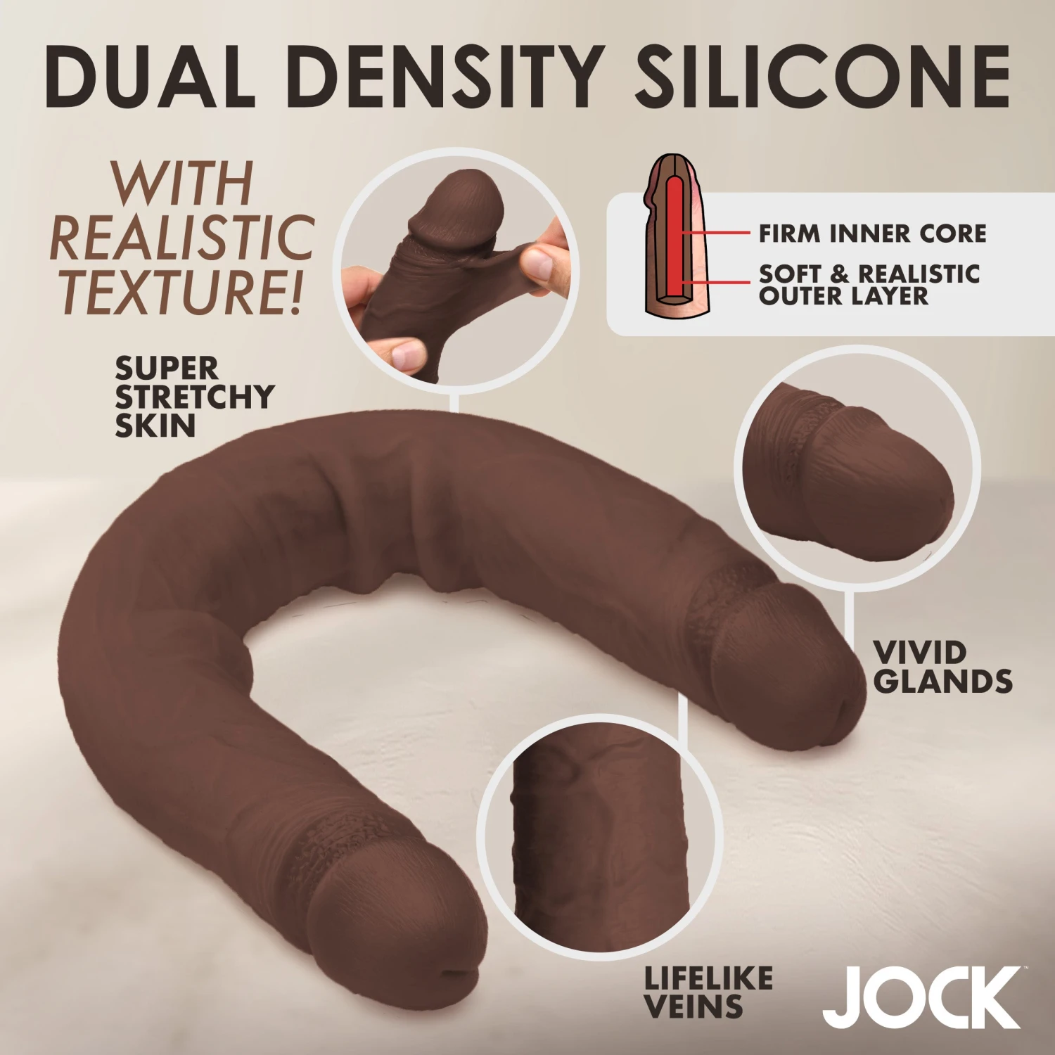 JOCK Real Skin 17.75" Double Dildo 4 JOCK Real Skin 17.75" Double Dildo - Image 4