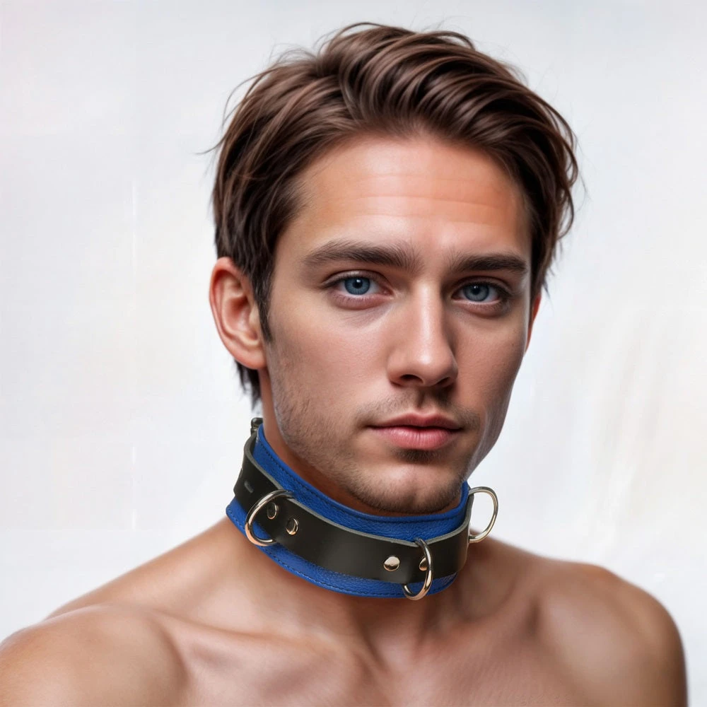 Strict Leather Deluxe Black And Blue Locking Collar 1 Strict Leather Deluxe Black And Blue Locking Collar