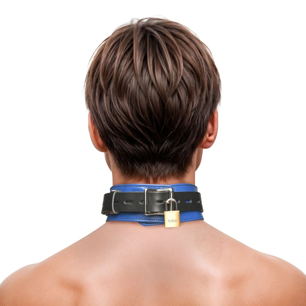 Strict Leather Deluxe Black And Blue Locking Collar 2 Strict Leather Deluxe Black And Blue Locking Collar - Image 2
