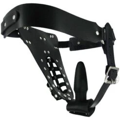Leather Male Chastity Belt With Anal Plug Harness 8 Leather Male Chastity Belt With Anal Plug Harness -Boyz Shop ac684 1 wm big