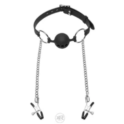 Master Series Hinder Breathable Silicone Ball Gag With Nipple Clamps -Boyz Shop ad699dcloseup