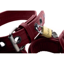 Burgundy Premium Leather Collar And Cuffs -Boyz Shop ae797 c closeup burgundy