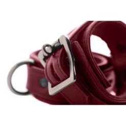Burgundy Premium Leather Collar And Cuffs -Boyz Shop ae797 e closeup burgundy