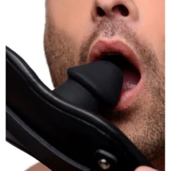 Leather Padded Silicone Penis Mouth Gag 8 Leather Padded Silicone Penis Mouth Gag -Boyz Shop af130 model in show