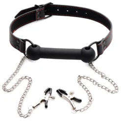 STRICT Silicone Bit Gag With Nipple Clamps 10 STRICT Silicone Bit Gag With Nipple Clamps -Boyz Shop af651 001