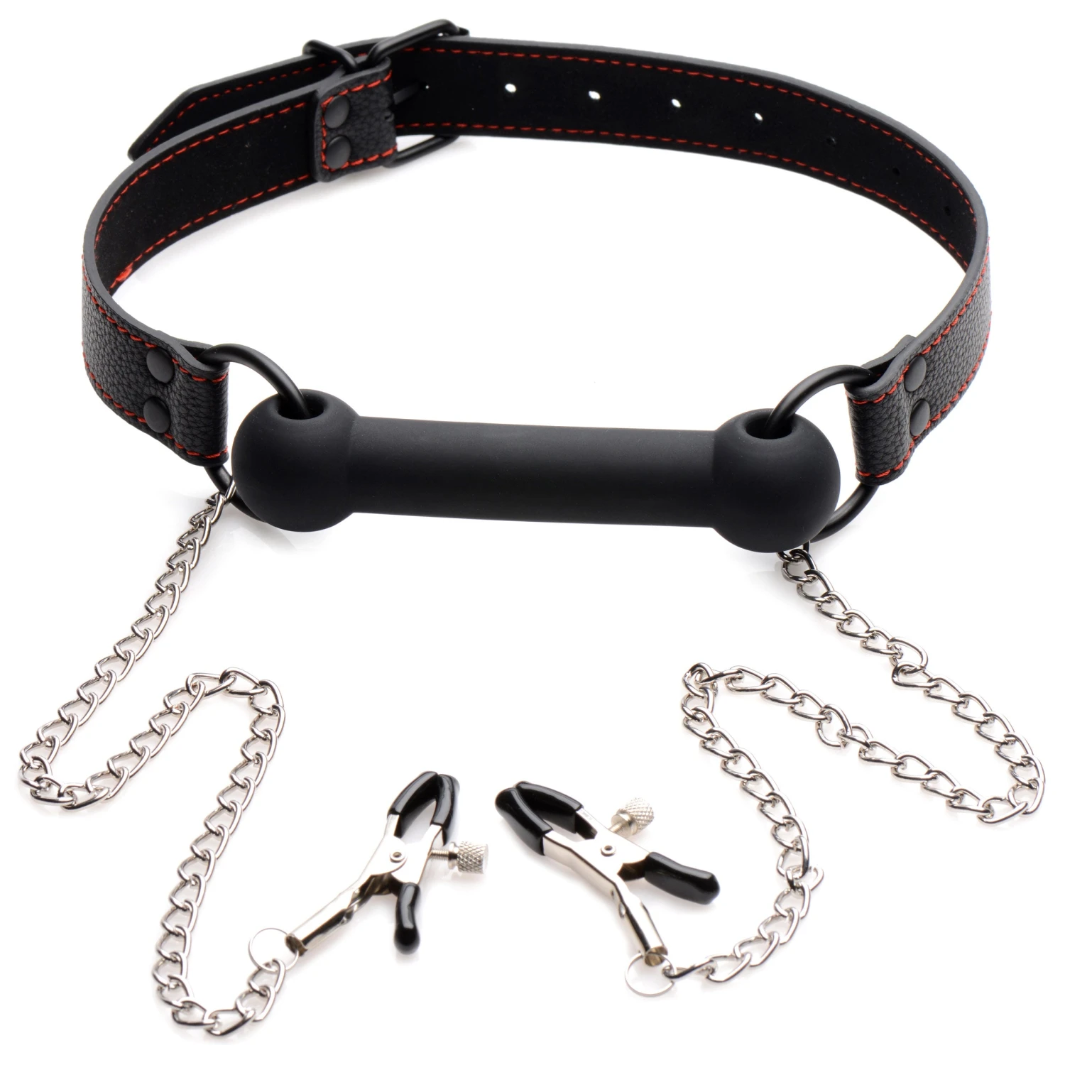 STRICT Silicone Bit Gag With Nipple Clamps 5 STRICT Silicone Bit Gag With Nipple Clamps - Image 5