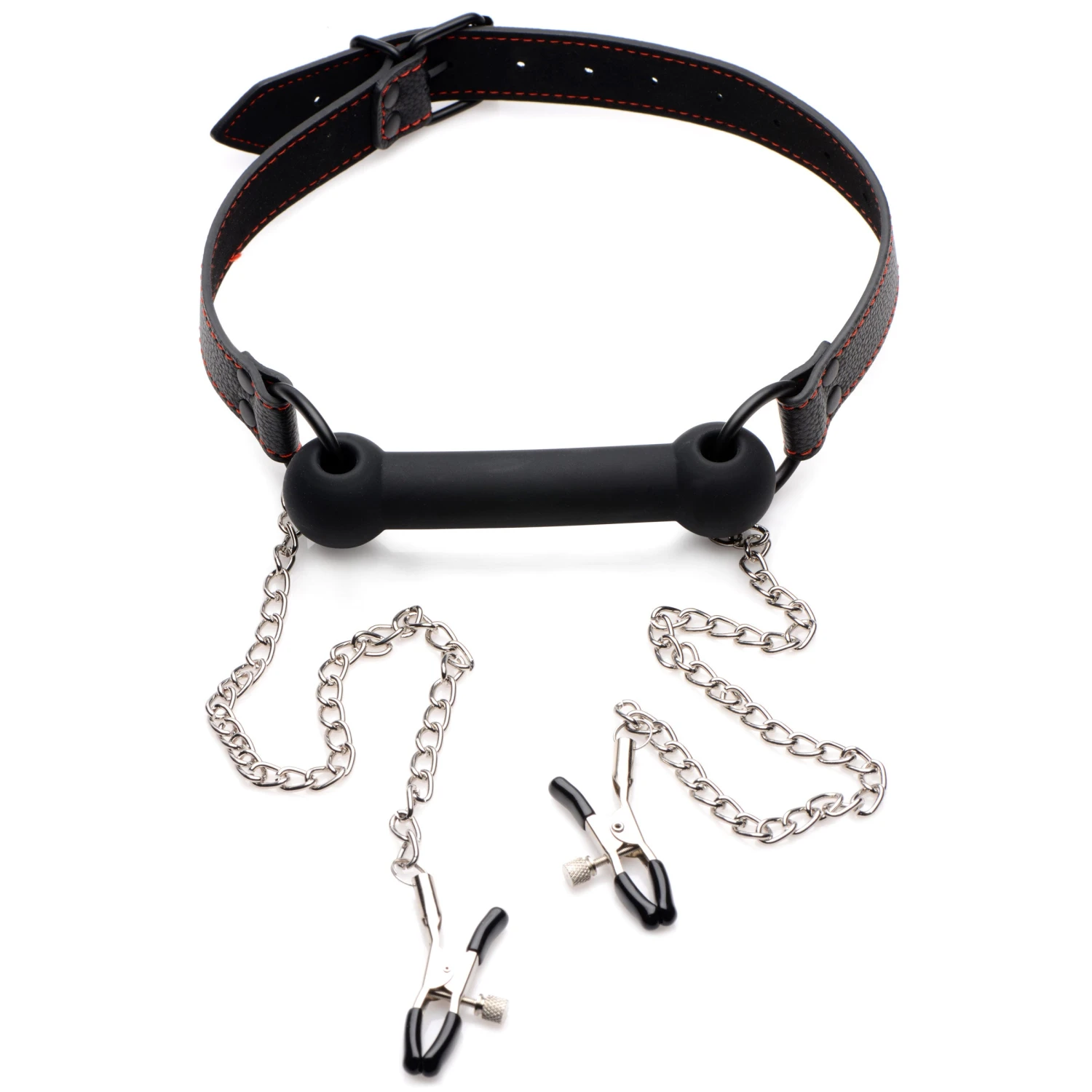 STRICT Silicone Bit Gag With Nipple Clamps 4 STRICT Silicone Bit Gag With Nipple Clamps - Image 4