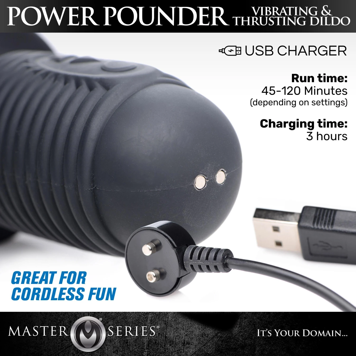 Master Series Power Pounder Vibrating And Thrusting Silicone Dildo - Black 6 Master Series Power Pounder Vibrating And Thrusting Silicone Dildo - Black - Image 6