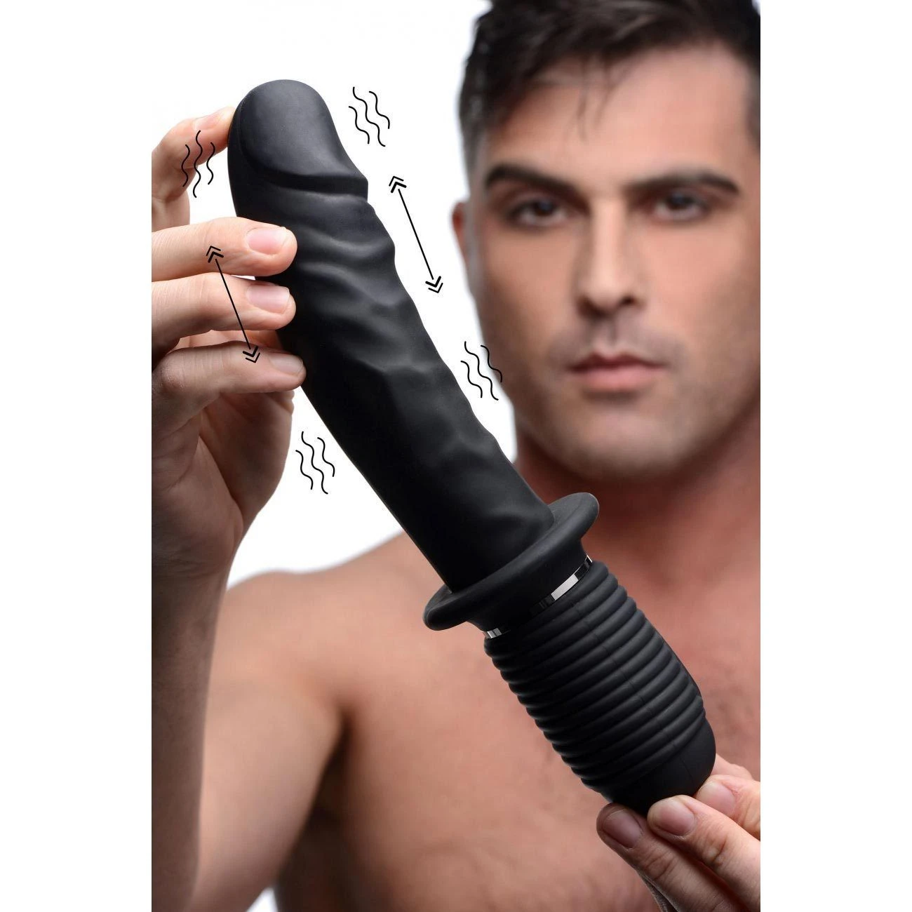 Master Series Power Pounder Vibrating And Thrusting Silicone Dildo - Black 4 Master Series Power Pounder Vibrating And Thrusting Silicone Dildo - Black - Image 4