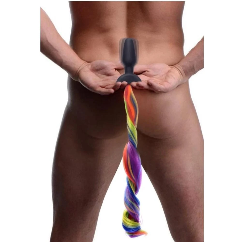 Remote Control Vibrating Rainbow Pony Tail Anal Plug 1 Remote Control Vibrating Rainbow Pony Tail Anal Plug