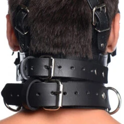 Leather Head Harness With Removeable Gag -Boyz Shop ag670 male model 005 1000x873b