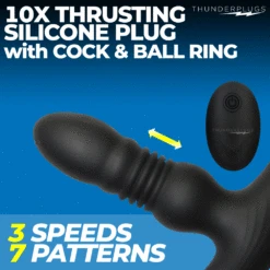 Thrusting Vibrator With Cock And Ball Ring And Remote