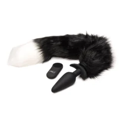 Large Vibrating Anal Plug With Interchangeable Fox Tail -Boyz Shop ag981blackwhite