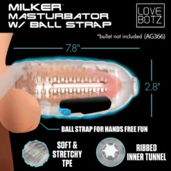 LoveBotz Milker Masturbator With Ball Strap -Boyz Shop ah018 dimensions