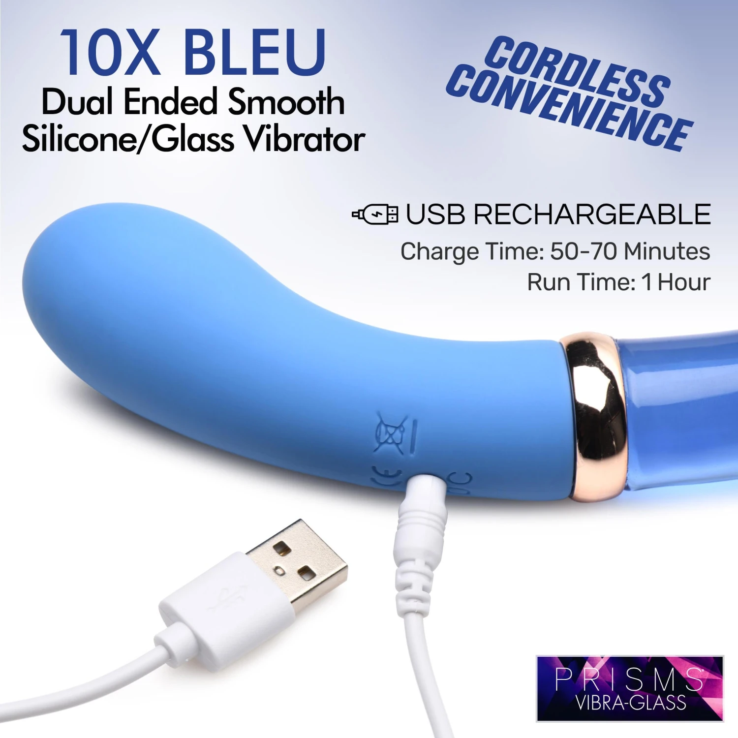10X Bleu Dual Ended P-Spot Silicone And Glass Vibrator 3 10X Bleu Dual Ended P-Spot Silicone And Glass Vibrator - Image 3