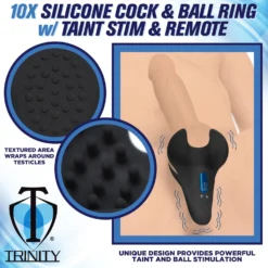 10X Vibrating Silicone Cock Ring With Taint Stim And Remote 9 10X Vibrating Silicone Cock Ring With Taint Stim And Remote -Boyz Shop ah054 01