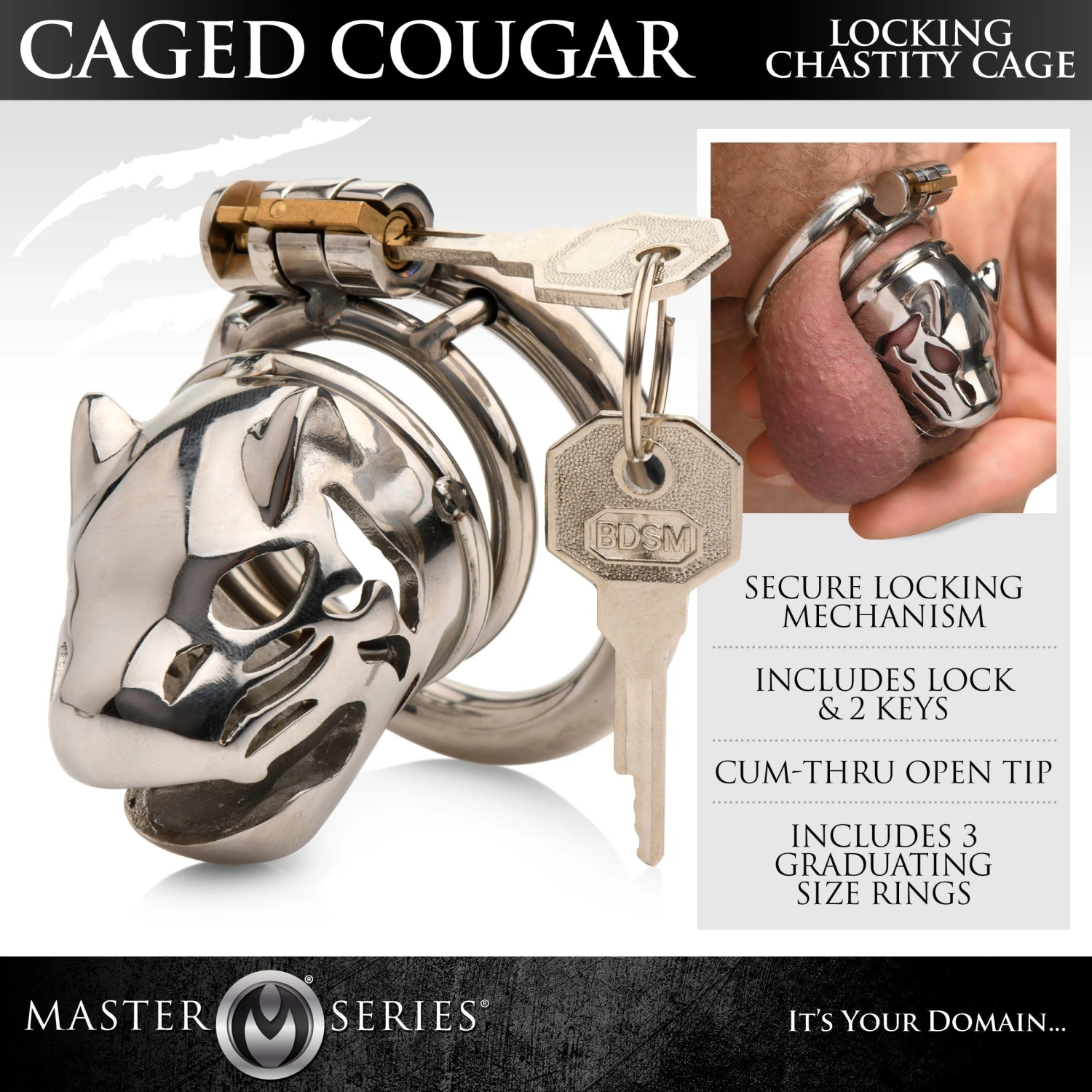 Master Series Caged Cougar Locking Chastity Cage 2 Master Series Caged Cougar Locking Chastity Cage - Image 2